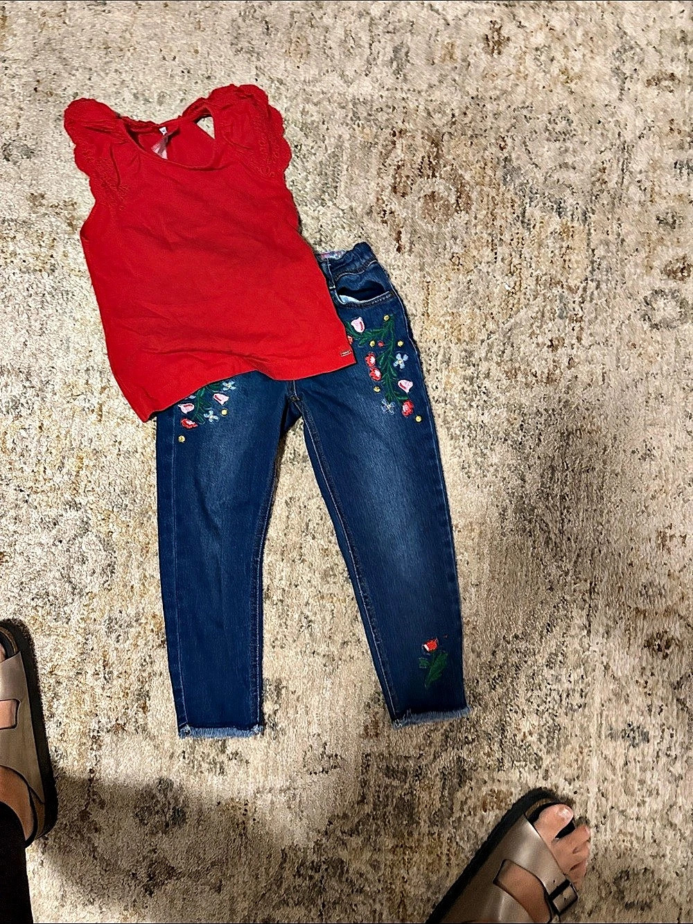 Mayoral Girls Floral Top & Boden Embroidered Jeans Set Size 8